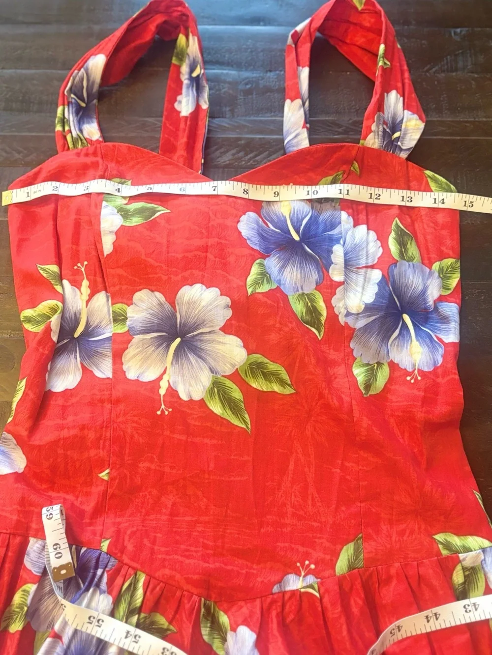 Royal creations made in Hawaii womens XL tropical hibiscus midi dress red cotton - Picture 9 of 15